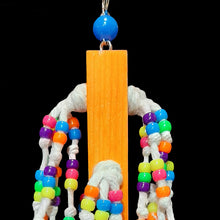Load image into Gallery viewer, 300 pony beads knotted on cotton rope strands! The base is a brightly colored 1" by 1" by 6" pine block hanging by nickel plated hardware with an acrylic bead. Our experience has shown bead toys help feather pickers and are a great starter for birds that don't know how to play with toys.