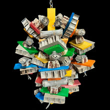 Load image into Gallery viewer, A colorful multi-textured toy that is sure to get and keep the attention of any bird! Six legs of heavy hemp cord filled with brightly colored soft wood and shreddables including pine slats in two sizes, banana leaf rolls, mahogany chunks and cardboard honeycomb blocks.