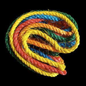 Brightly colored 1/4" sisal rope for making your own bird toys or repairing used toys.  Package contains six, 4 foot lengths of rope in different colors, for a total of 24 feet.