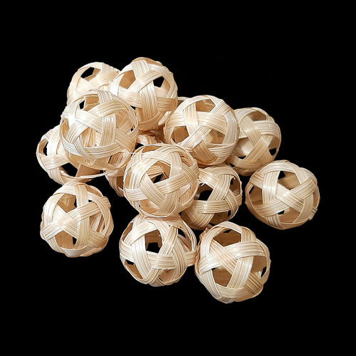 Small, light-weight woven bamboo balls measuring approx 3/4
