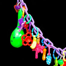 Load image into Gallery viewer, Does your bird love to play with your zipper, buttons or jewelry? If so, both of you will love this necklace made just for them! Designed to be worn around your neck so your bird can play while on you. Made with plastic chain, lots of charms and three min