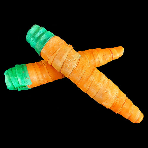 Light weight, very soft & shreddable, sola carrots make fun foot toys for intermediate and medium sized birds or a great cage top toy for smaller beaks! Also great for small animals such as rabbits, guinea pigs, etc.  Carrots measure approx 6 - 7
