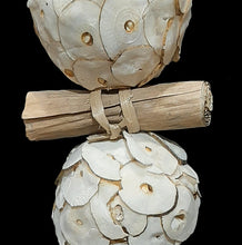 Load image into Gallery viewer, Two of our most popular shreddable parts made into a toy! Three super soft sola balls with crunchy banana leaf rolls stacked on stainless steel wire and topped off with wood beads. Designed for small birds up to intermediate sized birds who love shredding soft textures.