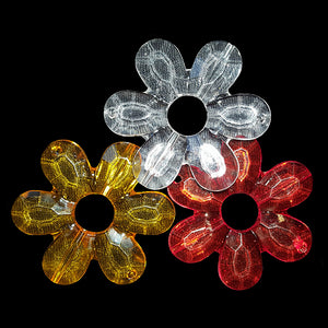 Large crystal colored acrylic flower beads measuring 1-3/4" with a large 3/8" center hole.