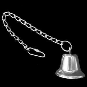 1.6mm nickel plated chain with a 32mm nickel plated bell and pear link. Simply unscrew the link, slip on your parts and you have a quick and easy, refillable toy.  Approx 9" long including link.