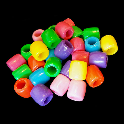 Brightly colored acrylic big barrel pony beads approximately 3/8