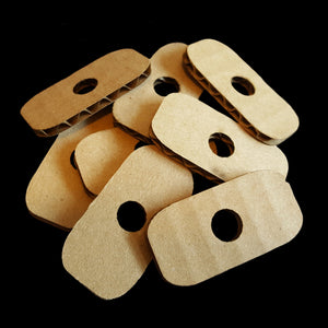 Use these corrugated cardboard pieces to make great shreddable toys! Measuring 1" by 2" with a large 3/8" center hole, they easily fit onto the stringing material of your choice.