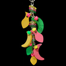 Load image into Gallery viewer, Miniature hardwood moons and fish with brightly colored beads &amp; rings strung on nickel plated chain. Designed for small birds who like hard wood or bigger birds who like small toys.
