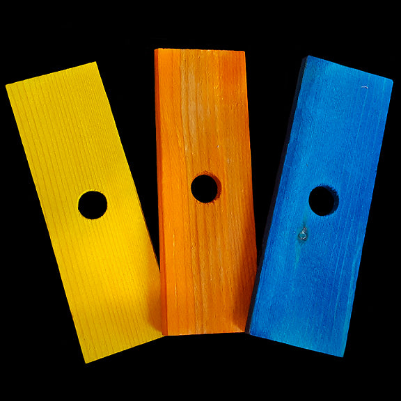 Brightly colored soft wood pine slats measuring 1-1/2