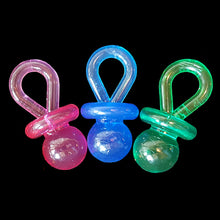 Load image into Gallery viewer, Brightly colored translucent acrylic pacifiers measuring 22mm x 45mm (approx 7/8&quot; by 1-3/4&quot;) in size.
