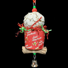 Load image into Gallery viewer, A fun and festive foraging cup toy that can be used to hide your bird&#39;s favorite treats! Built on stainless steel wire with a super soft sola ball, banana leaf roll, paper cup, nickel plated bell, beads and lots of crinkly paper shred. Designed for small birds.
