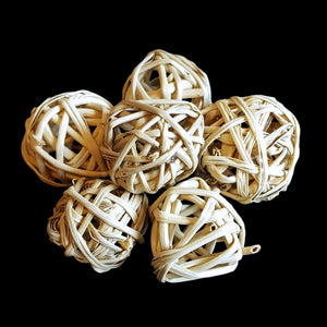 Natural woven vine balls measuring approx 3/4" to 1" (size varies as they are handmade). Use as lightweight foot toys or when creating shreddable toys.