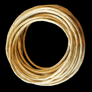 1/4" rope made with natural twisted kraft paper. Great for paper lovers . . . leave twisted or unravel and fray out into paper ribbon. Use for toys of all sizes.