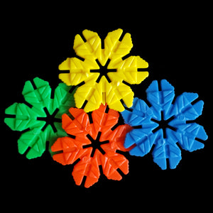 Chewy plastic snowflakes measuring approx 1-3/4" in diameter with a center hole approx 1/8". A great part to add to medium and large toys.
