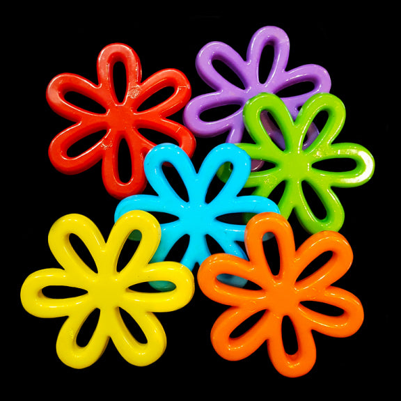 Thick acrylic charms in the shape of a flower measuring approx 1-1/4