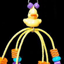 Load image into Gallery viewer, Bird toy with six corks and a handful of brightly colored beads strung on paulie rope hanging under a little duck.  Measures approx 8&quot; including link.
