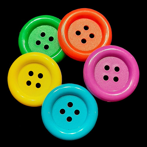 Brightly colored round plastic buttons measuring 1-3/8