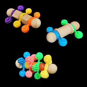 A set of three foot toys made with spinning interstar snowflakes, beads and wood pieces. Designed for intermediate to medium parrots. 