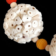 Load image into Gallery viewer, Three 2-1/2&quot; super soft sola atta balls with wood beads strung on jute cord. Designed for small birds such as budgies, lovebirds, cockatiels, linnies, small conures, etc.  Spans approx 17&quot; across including links.
