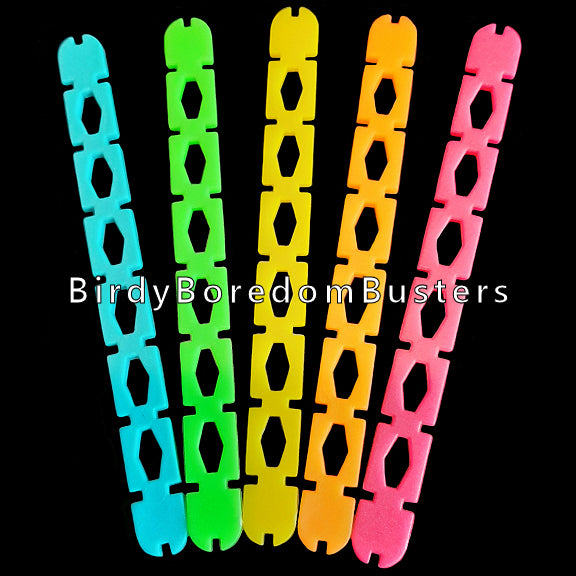 Brightly colored plastic craft sticks measuring approx 3/8